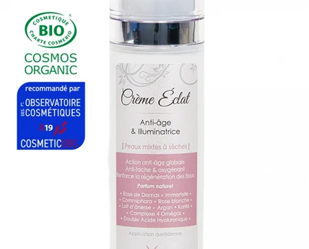 Crème éclat anti-âge au lait d'ânesse bio, label Cosmos organic