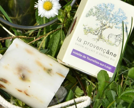 Savon au lait d'ânesse bio de l'élevage Rock'âne - parfum violettes de Tourrettes sur Loup